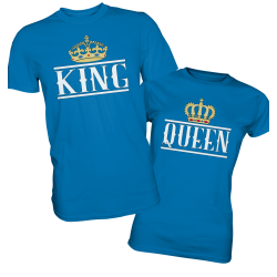 Herren & Damen T-Shirt - King & QUEEN Krone Couple Pärchen Paar Pair Druck